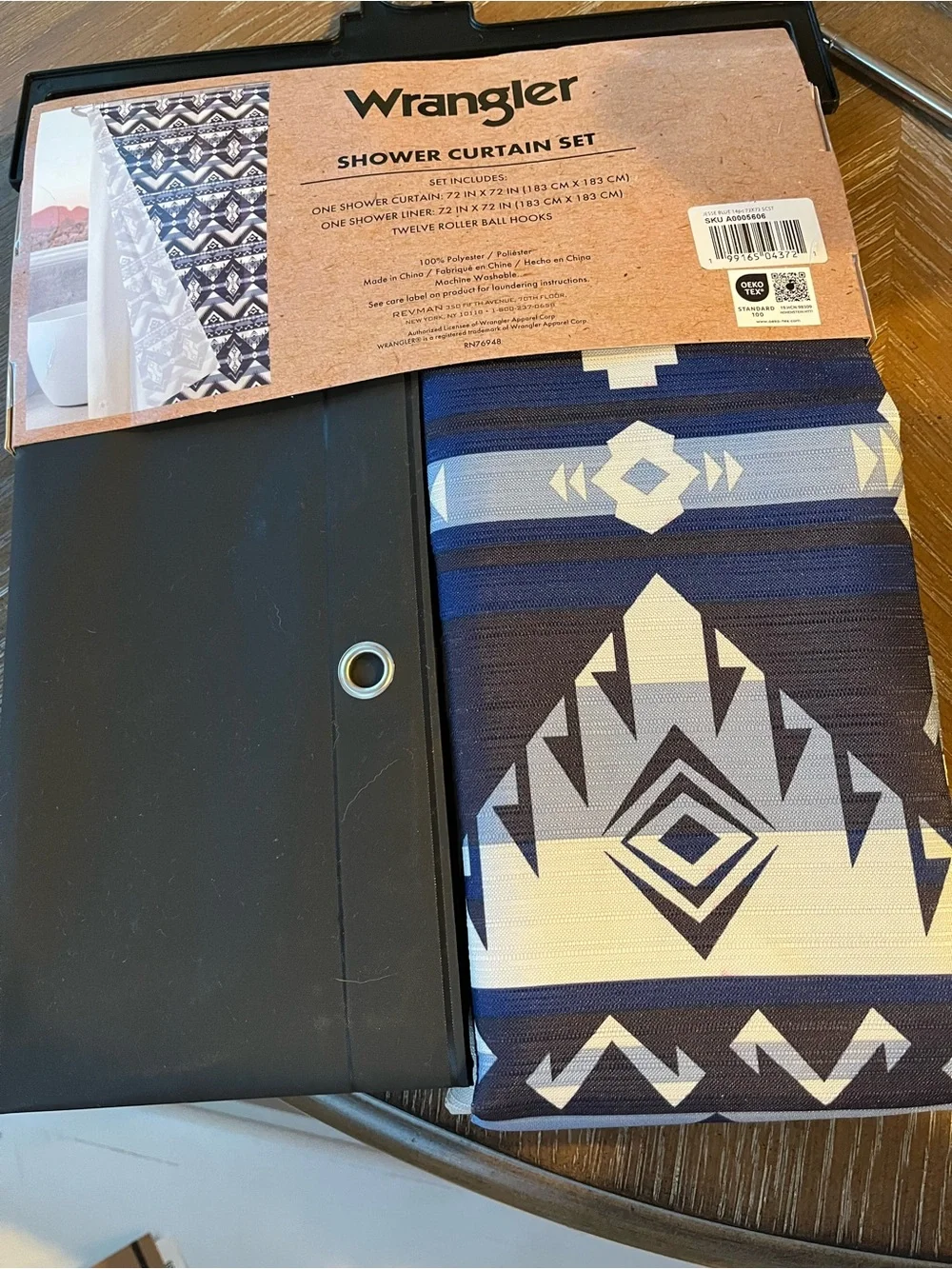 Wrangler Navy and White Geometric Shower Curtain Set